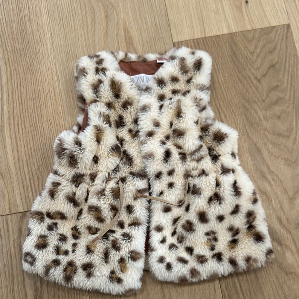 Zara kids Leopard Print Faux Fur Vest